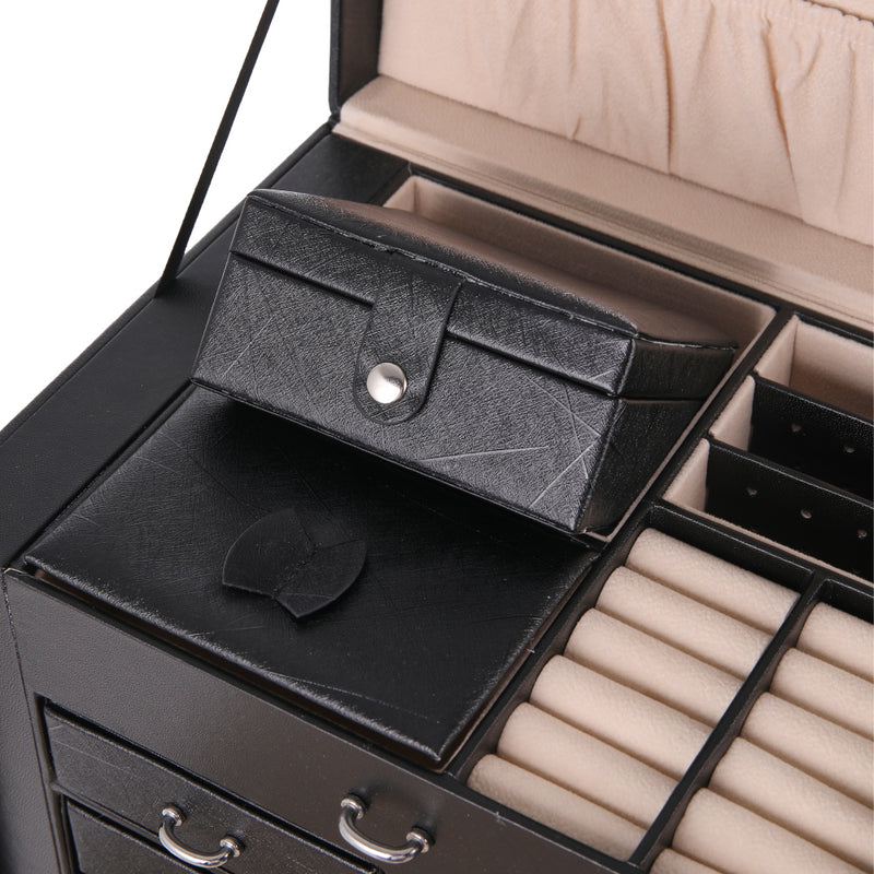 Sheonly Large Multi Tier Faux Leather Jewellery Storage Box with Handle