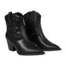 Embroidered Pointed Toe Cowboy Ankle Boots with Block Heel