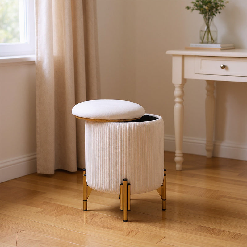 Livingandhome Modern Pleated Storage Ottoman with Metal Base