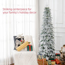 HOMCOM 6ft Flocked Pencil Christmas Tree With Auto Open, Steel Base
