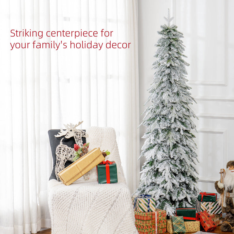 HOMCOM 6ft Flocked Pencil Christmas Tree With Auto Open, Steel Base