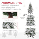 HOMCOM 6ft Flocked Pencil Christmas Tree With Auto Open, Steel Base