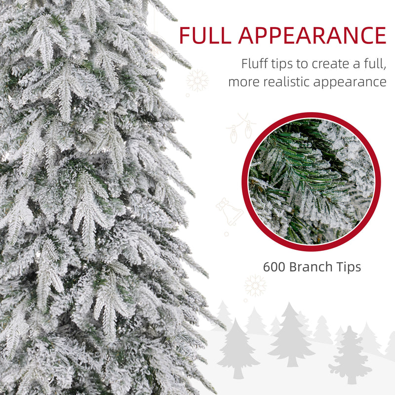 HOMCOM 6ft Flocked Pencil Christmas Tree With Auto Open, Steel Base