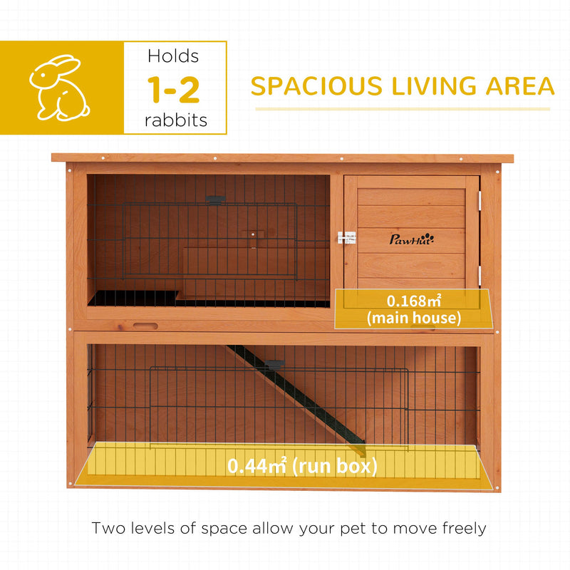 PawHut Wooden Rabbit Hutch, Antiseptic Outdoor, for 1-2 Rabbits - Orange