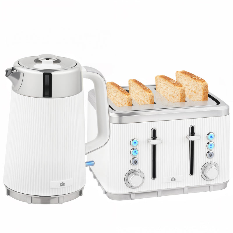 HOMCOM 1.7L 3000W Rapid Boil Kettle and 4 Slice Toaster Set Crumb Tray
