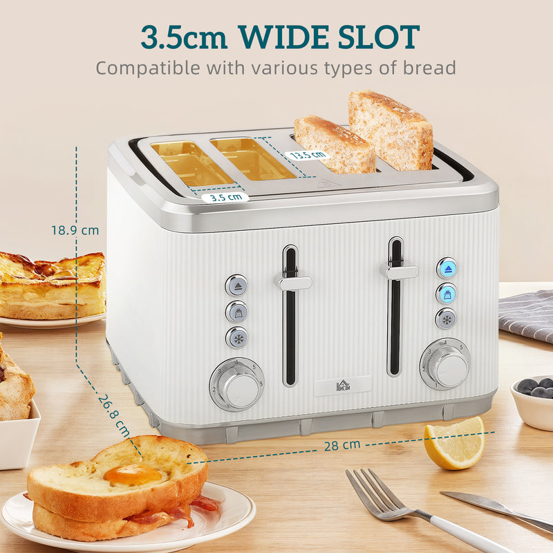 HOMCOM 1.7L 3000W Rapid Boil Kettle and 4 Slice Toaster Set Crumb Tray