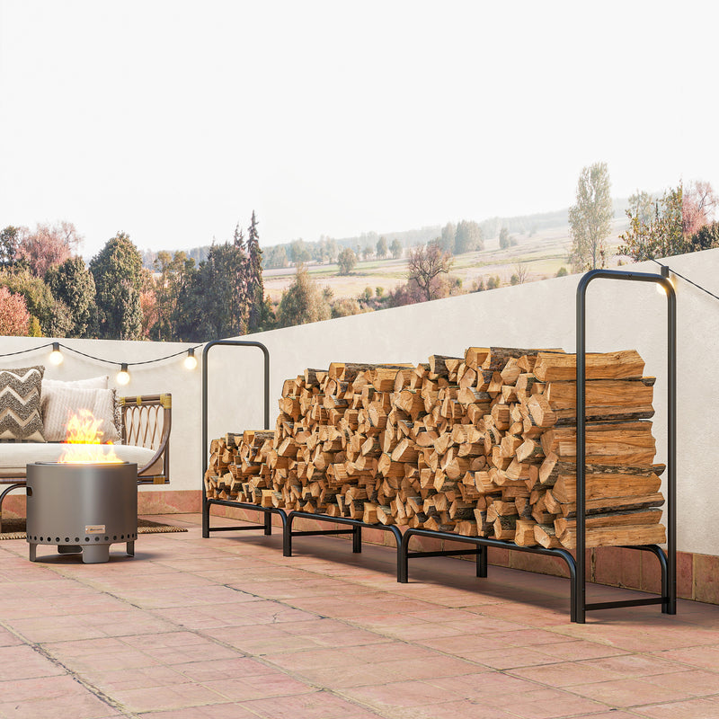 Outsunny Metal Firewood Rack, Log Holder, 300 x 36 x 99 cm, Dark Green