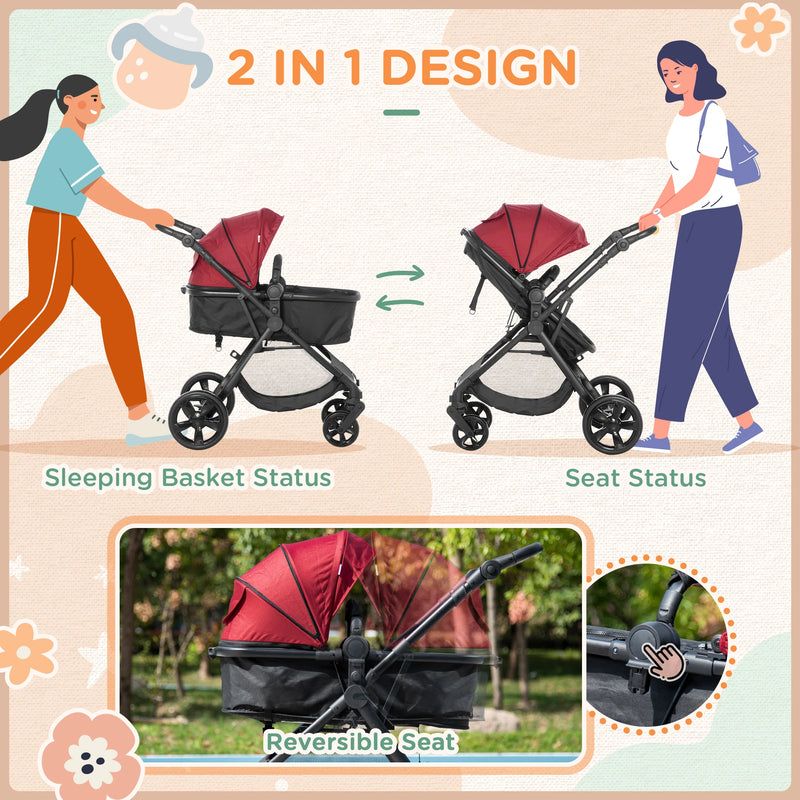 HOMCOM Baby Stroller - Pushchair - Pram - Red