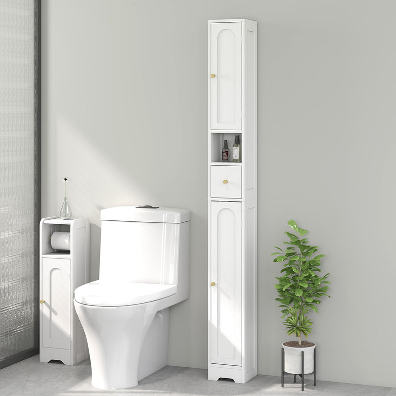 HOMCOM 20cm Slim Bathroom Storage Cabinet with Adjustable Shelves White
