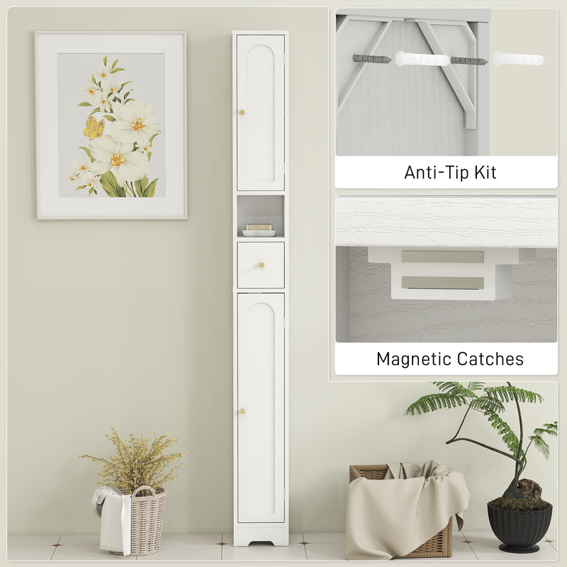 HOMCOM 20cm Slim Bathroom Storage Cabinet with Adjustable Shelves White