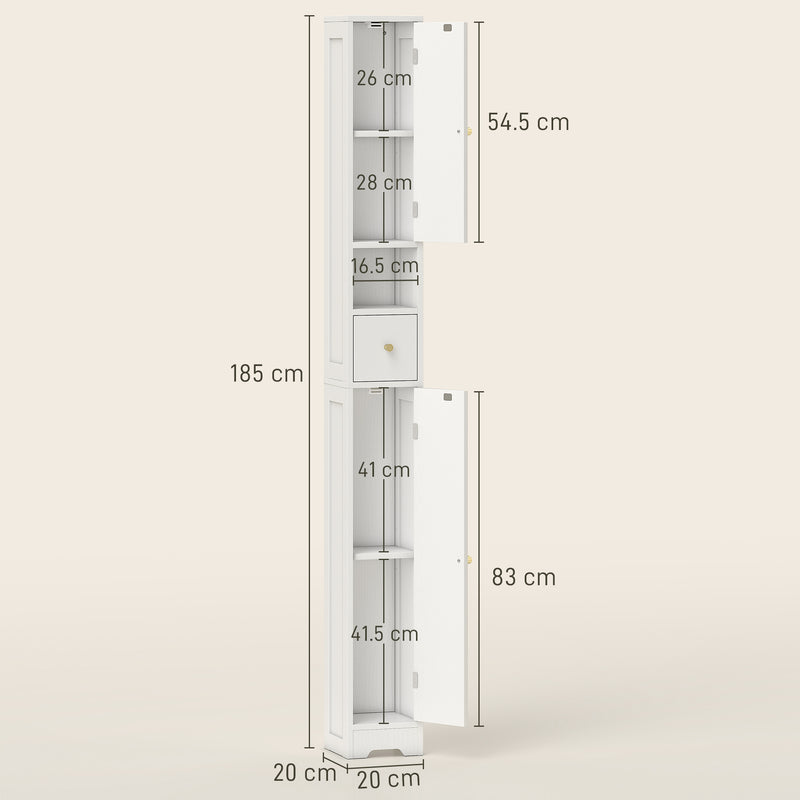 HOMCOM 20cm Slim Bathroom Storage Cabinet with Adjustable Shelves White