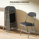 HOMCOM Folding Chairs Set of 4 with Cushioned Seat, Steel Frame, Dark Grey