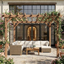 Outsunny 3.6 x 3 m Wooden Pergola Gazebo Grape Trellis, Maple Wood-effect