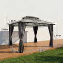 Outsunny 3 x 3.6 m Hardtop Gazebo with Sides, 2-Tier Roof Garden Gazebo