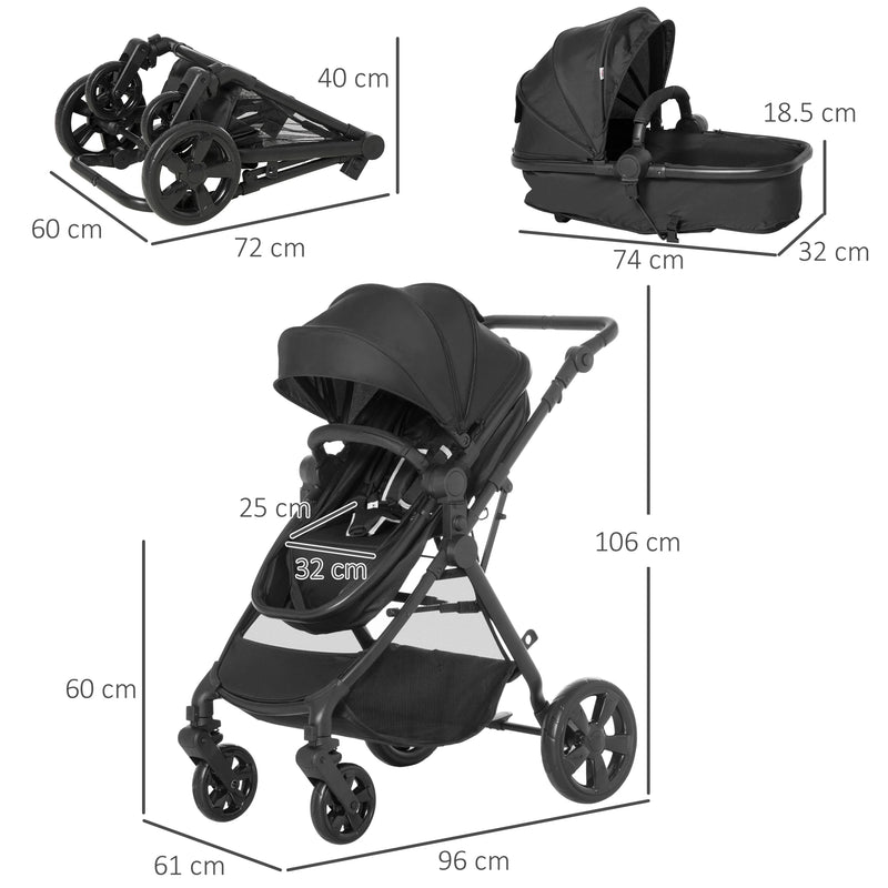 HOMCOM 2 in 1 Lightweight Pushchair  - Black