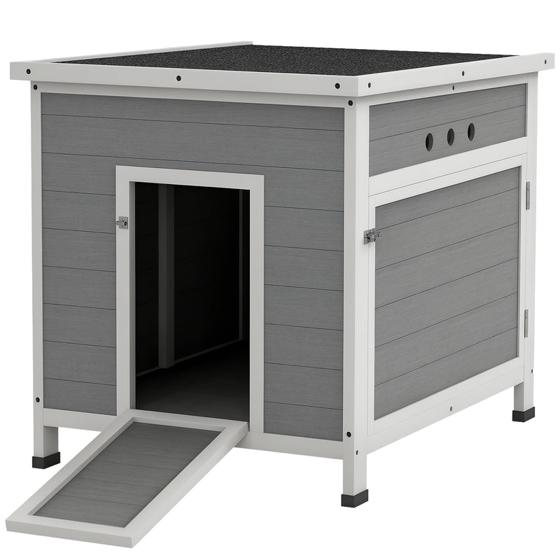 PawHut Wooden Duck House, Poultry Coop w/ Double Doors, Openable Roof, Grey