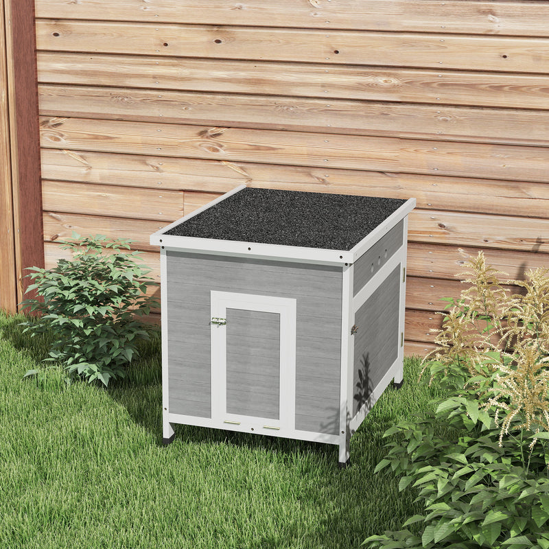 PawHut Wooden Duck House, Poultry Coop w/ Double Doors, Openable Roof, Grey
