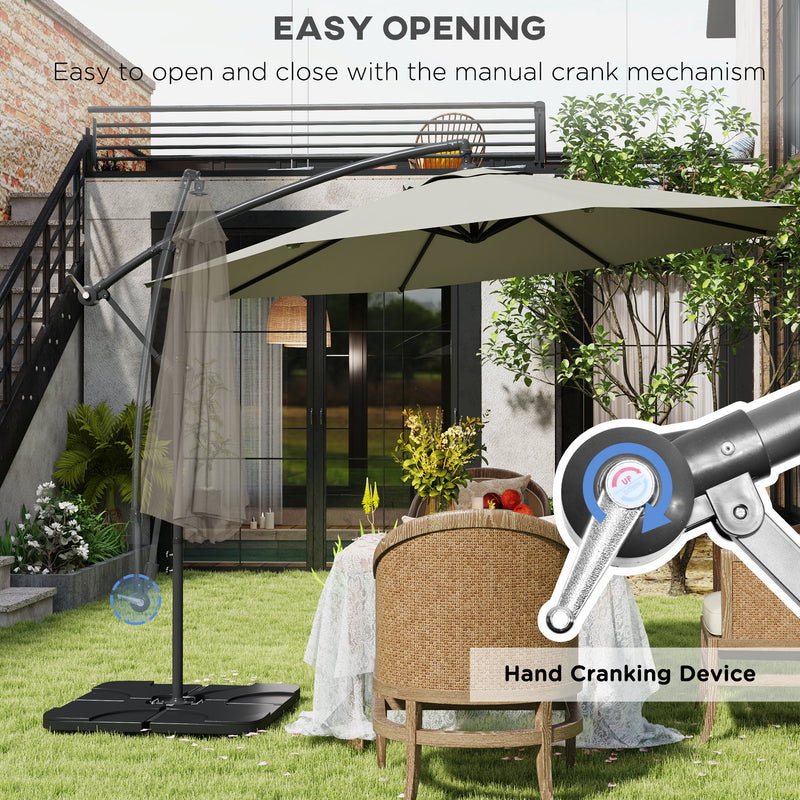 Outsunny 3(m) Banana Parasol Cantilever Umbrella Garden w/ Base Weights