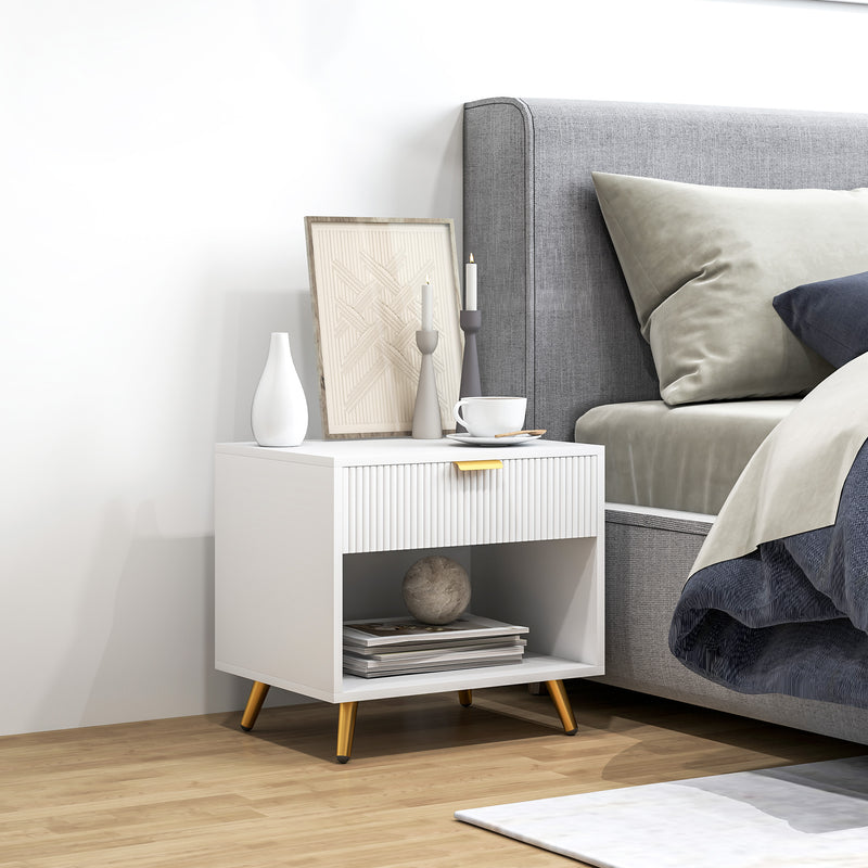 HOMCOM Small Table With Drawer, Open Compartment and Handle