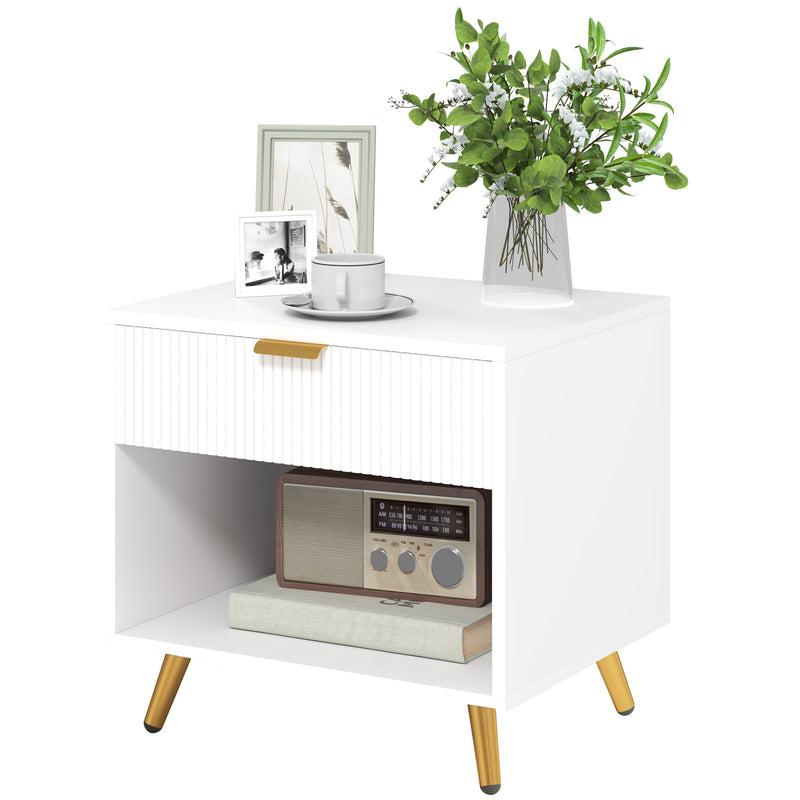 HOMCOM Small Table With Drawer, Open Compartment and Handle
