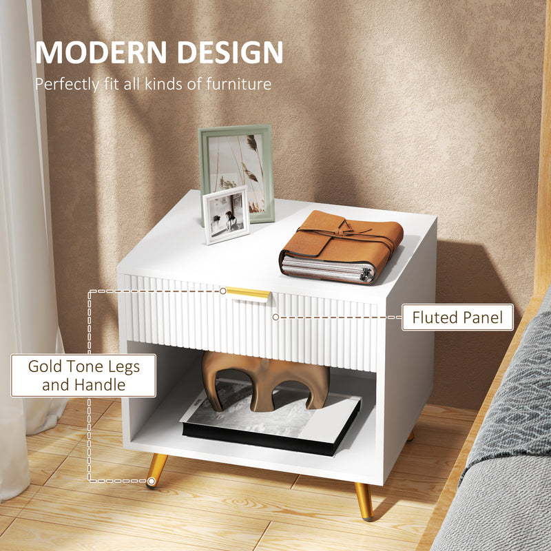 HOMCOM Small Table With Drawer, Open Compartment and Handle