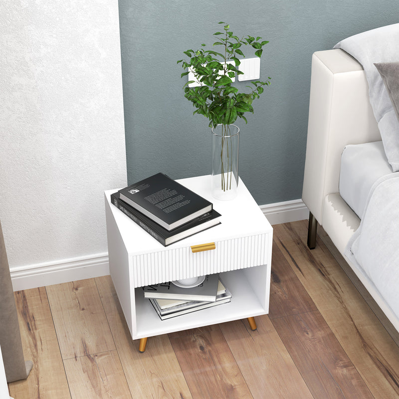 HOMCOM Small Table With Drawer, Open Compartment and Handle
