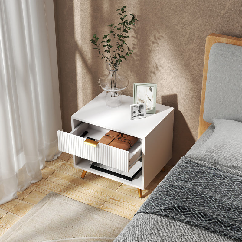 HOMCOM Small Table With Drawer, Open Compartment and Handle