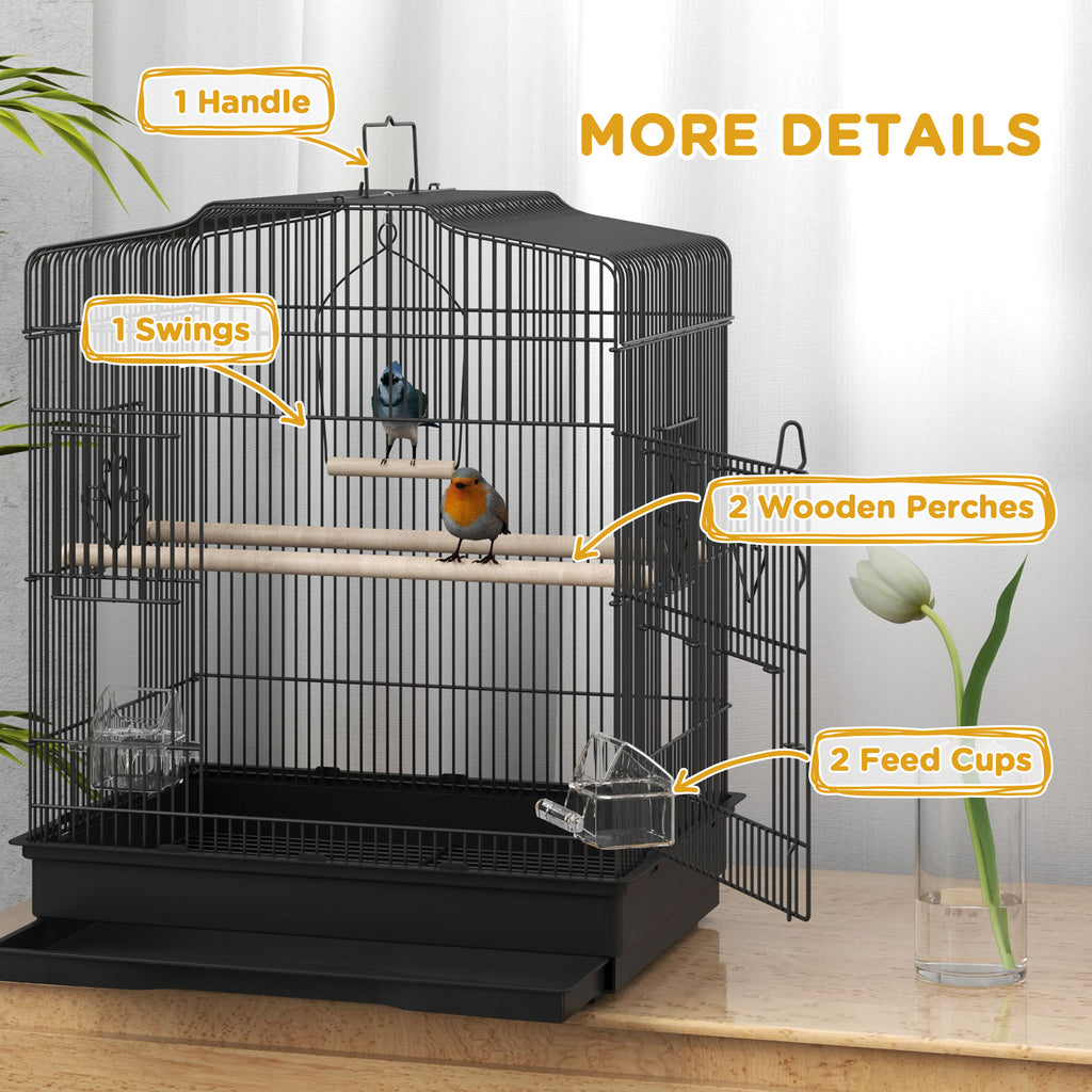 PawHut 59cm Large Bird Cage With Stand, Perches, Food Bowls, Swing, Bl