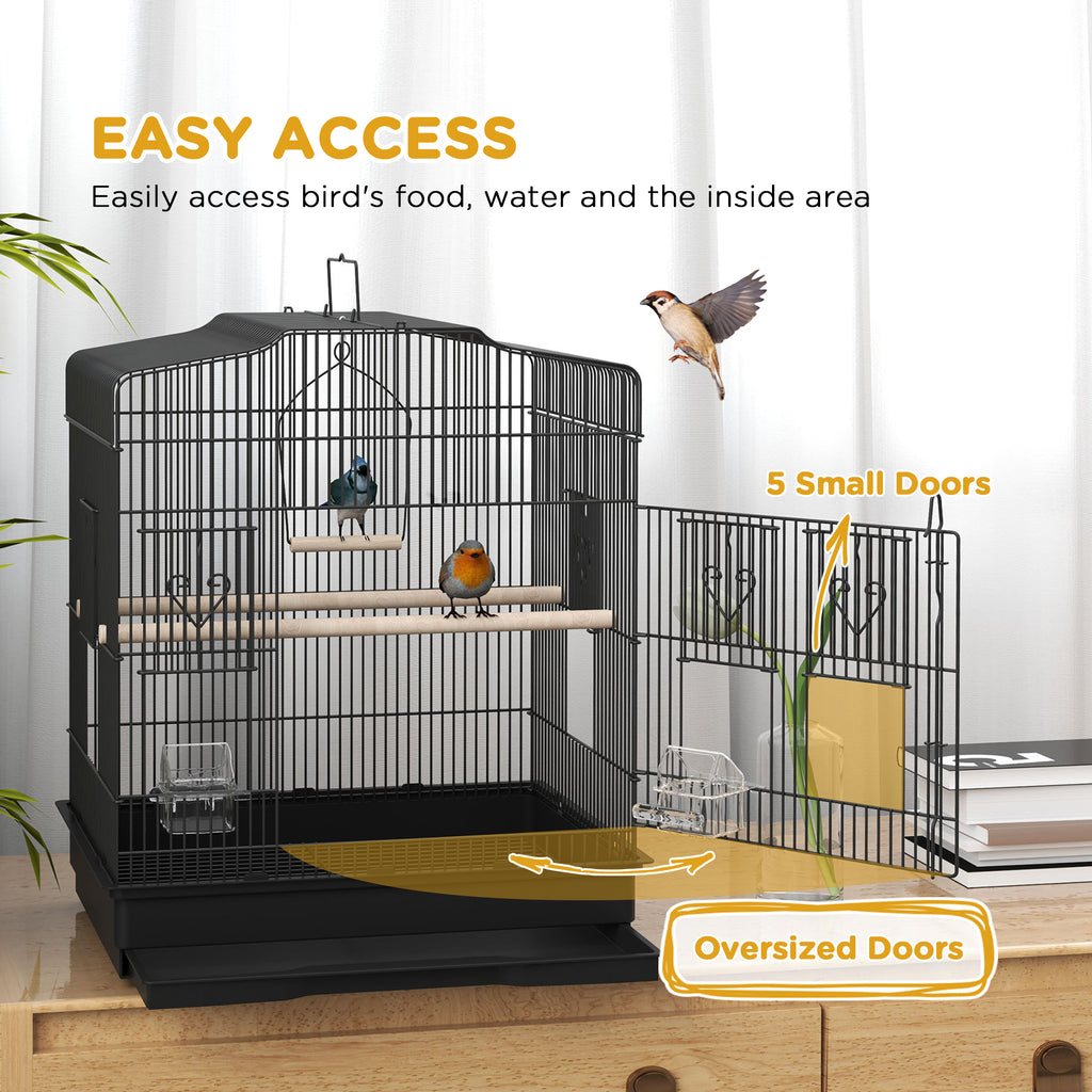 PawHut 59cm Large Bird Cage With Stand, Perches, Food Bowls, Swing, Bl