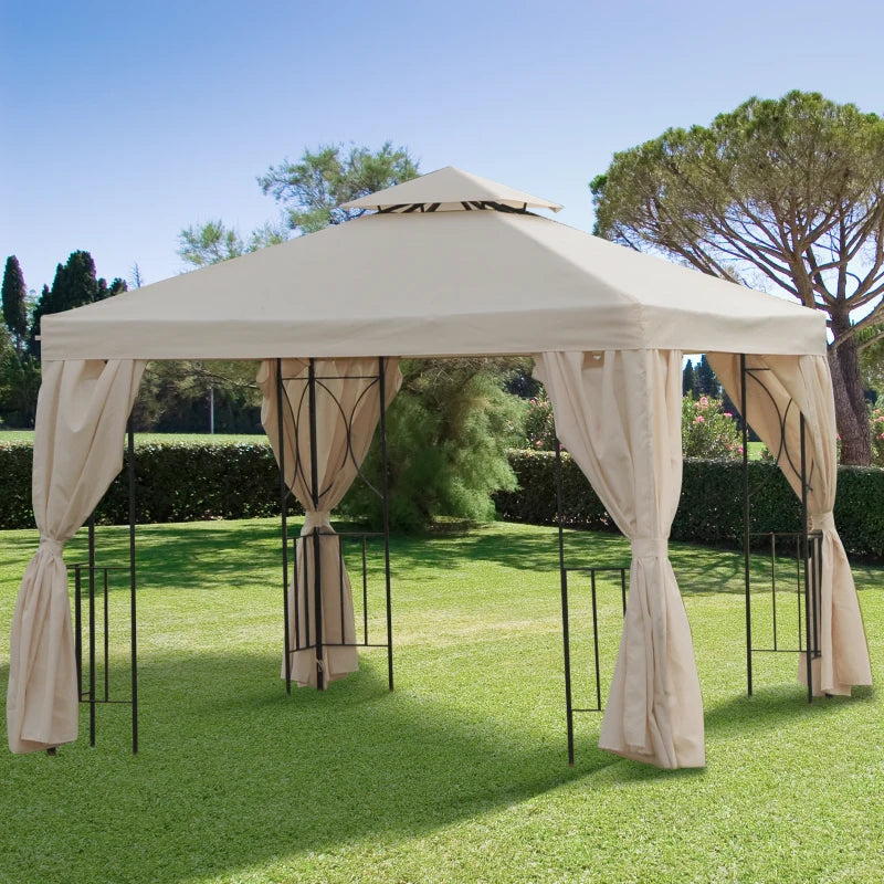 Outsunny Metal Gazebo with Curtains 3 x 3m - Beige