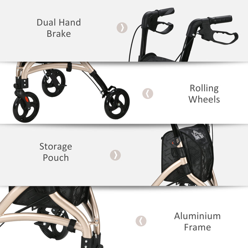 HOMCOM Lightweight Aluminium 3-Wheel Rollator with Adjustable Handle Storage Bag