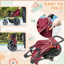 HOMCOM  Three-Wheeler Baby Stroller -  Red