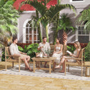 Outsunny 4 Seater Garden Furniture Sofa Set with Curved Seat, Natural Wood