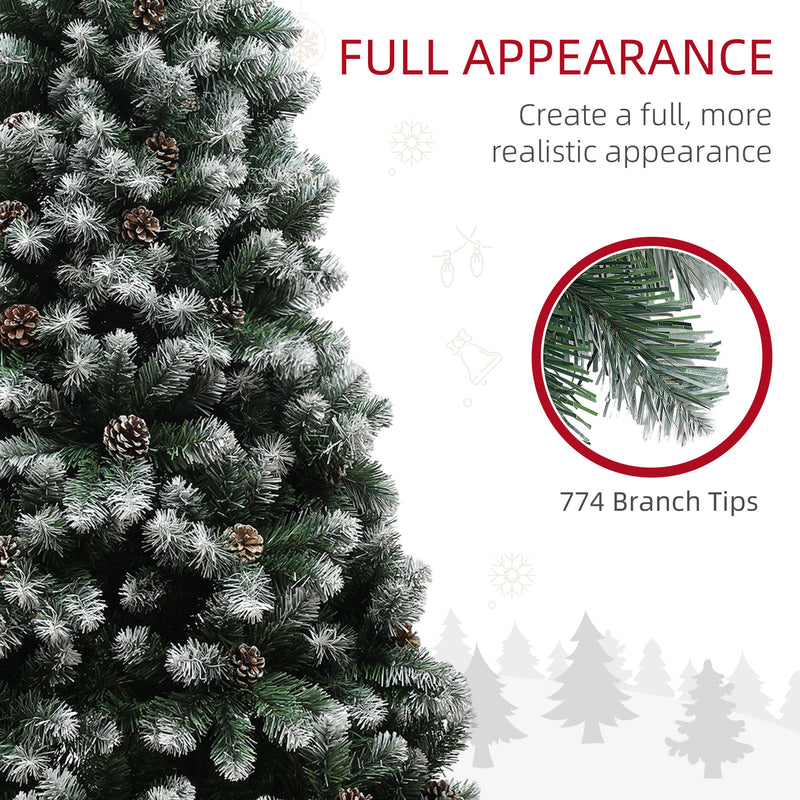 HOMCOM 6ft Artificial Pine Christmas Tree with Pinecones, Steel Base