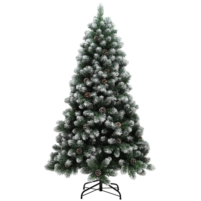 HOMCOM 6ft Artificial Pine Christmas Tree with Pinecones, Steel Base