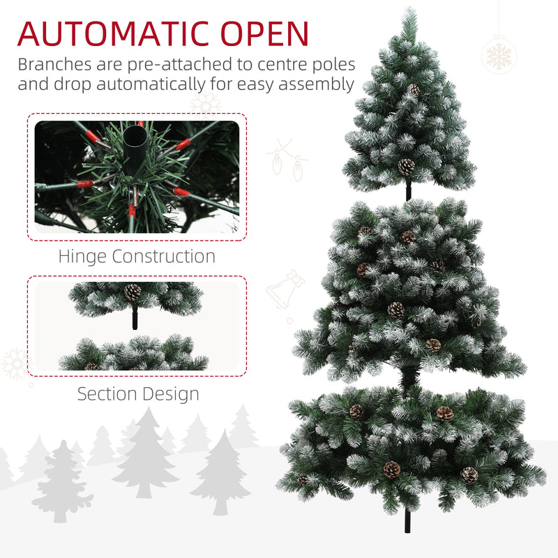 HOMCOM 6ft Artificial Pine Christmas Tree with Pinecones, Steel Base
