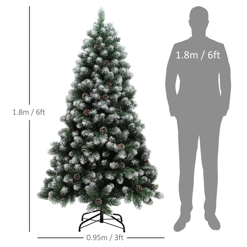 HOMCOM 6ft Artificial Pine Christmas Tree with Pinecones, Steel Base