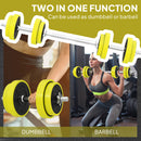 HOMCOM Adjustable 20KGS Barbell & Dumbbell Set for Home Gym, Yellow
