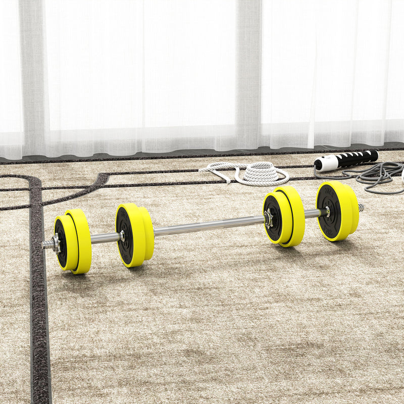 HOMCOM Adjustable 20KGS Barbell & Dumbbell Set for Home Gym, Yellow