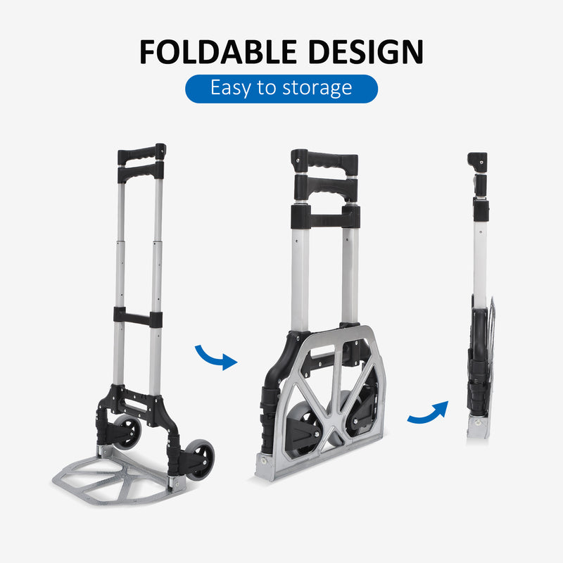 HOMCOM Heavy Duty Aluminium Foldable Hand Truck Trolley, 70KG Load Capacity