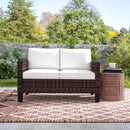 Outsunny Rattan Sofa With Cushions, 2 Seater Garden Furniture