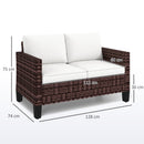 Outsunny Rattan Sofa With Cushions, 2 Seater Garden Furniture
