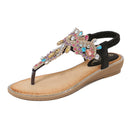 Bohemian Rhinestone Beach Sandals - Black