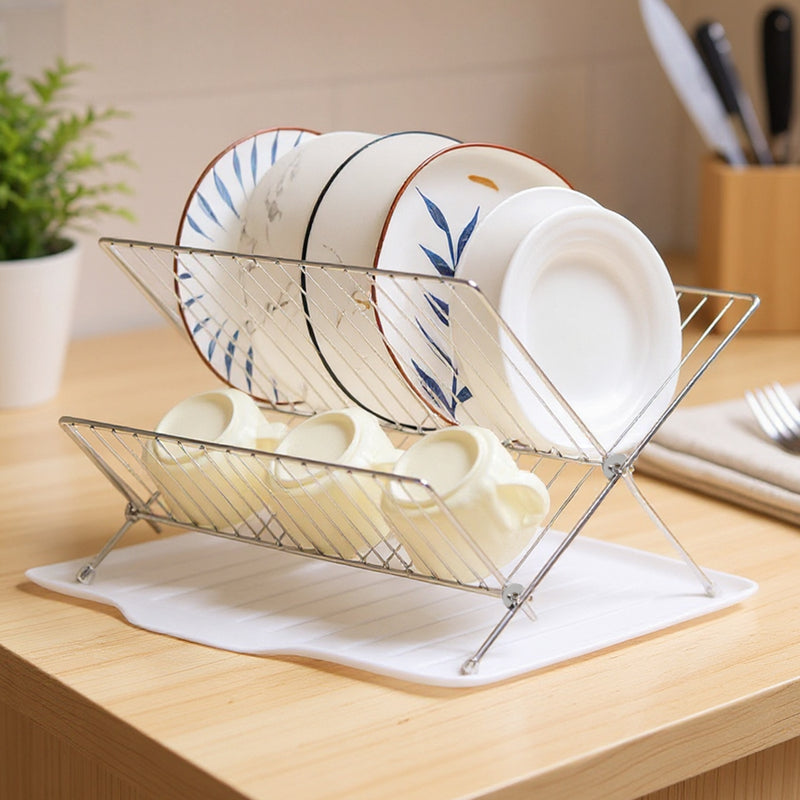 Lifeideas 2-Tier Foldable Countertop Dish Drying Rack with Drip Tray