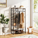 Livingandhome Rustic Brown Clothes Rack with Storage Shelves