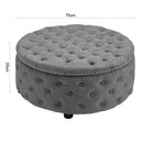 Livingandhome Round Linen Ottoman with Rubberwood Legs