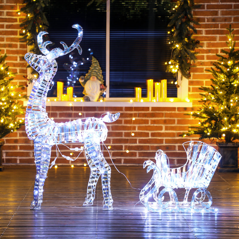 Outsunny Lighted Christmas Reindeer with Sleigh, Waterproof Holiday Decor