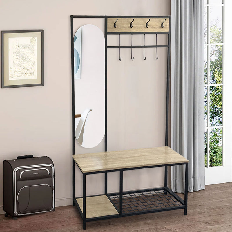 Livingandhome Industrial Style Coat Rack with Bench