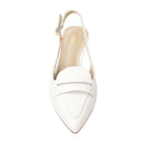 Slingback Pointed Closed Toe Loafer Heels - White