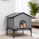 PawHut Outdoor Cat House, Feral Cat Shelter With Elevated Base, Grey